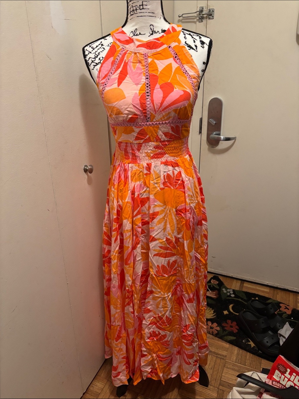 ATL Pink & Orange Floral Halter Maxi Dress